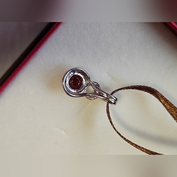 ANGARA Round Garnet Solitaire Infinity Knot Pendant in Sterling Silver, New✨️